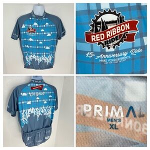 Primal Mens Full Zip Cycling Jersey‎ Size XL Red Ribbon 15th Anniversary Ride
